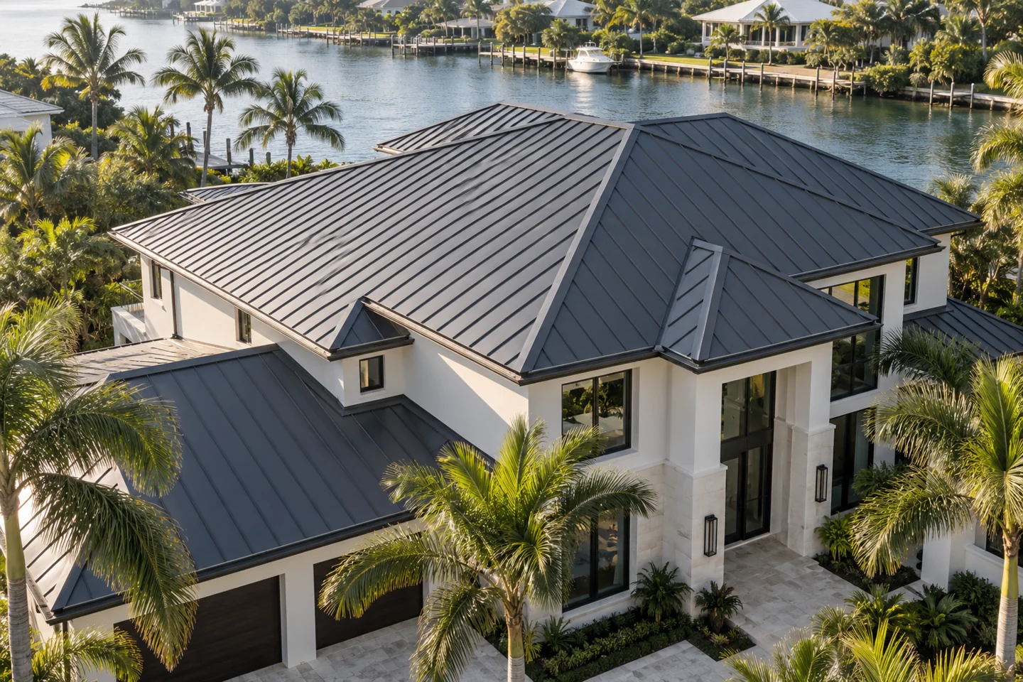 Architectural visualization of a charcoal metal roof